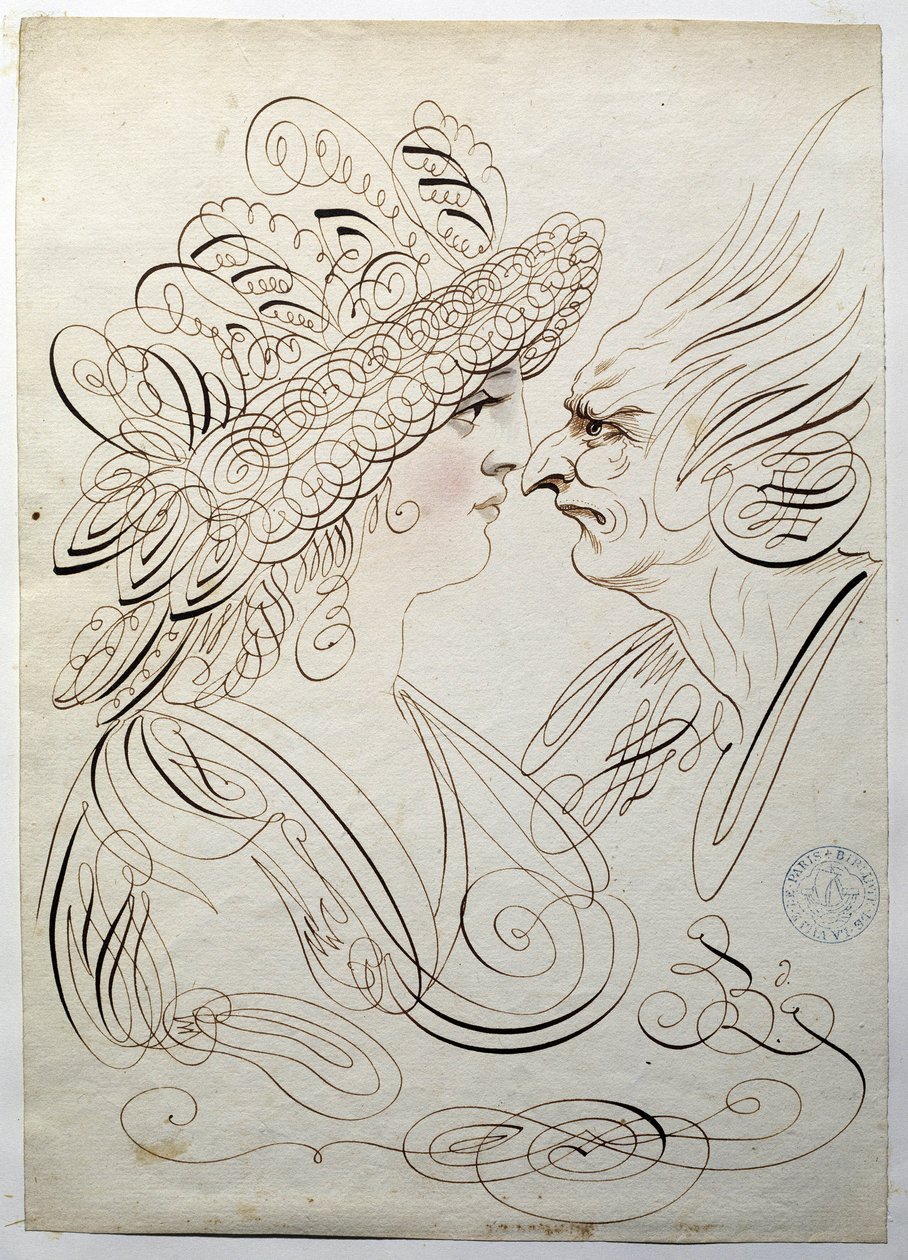 Kaligrafia: portrety profilowe około 1780 roku autorstwa Bernarda de Paris. autorstwa French School