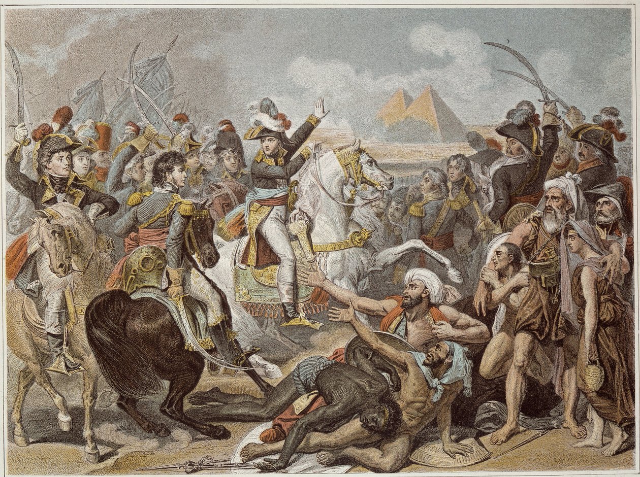 Kampania (wyprawa) w Egipcie (1798-1801): Napoleon w bitwie pod piramidami (21 lipca) autorstwa French School