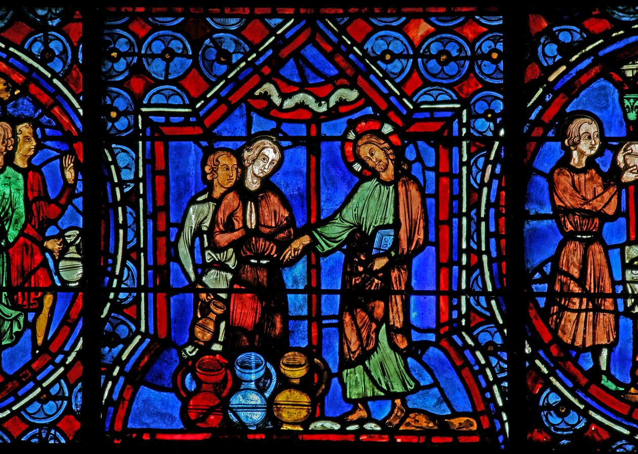 Małżeństwo w Kanie: Chrystus zamienia wodę w wino (w30a) autorstwa French School