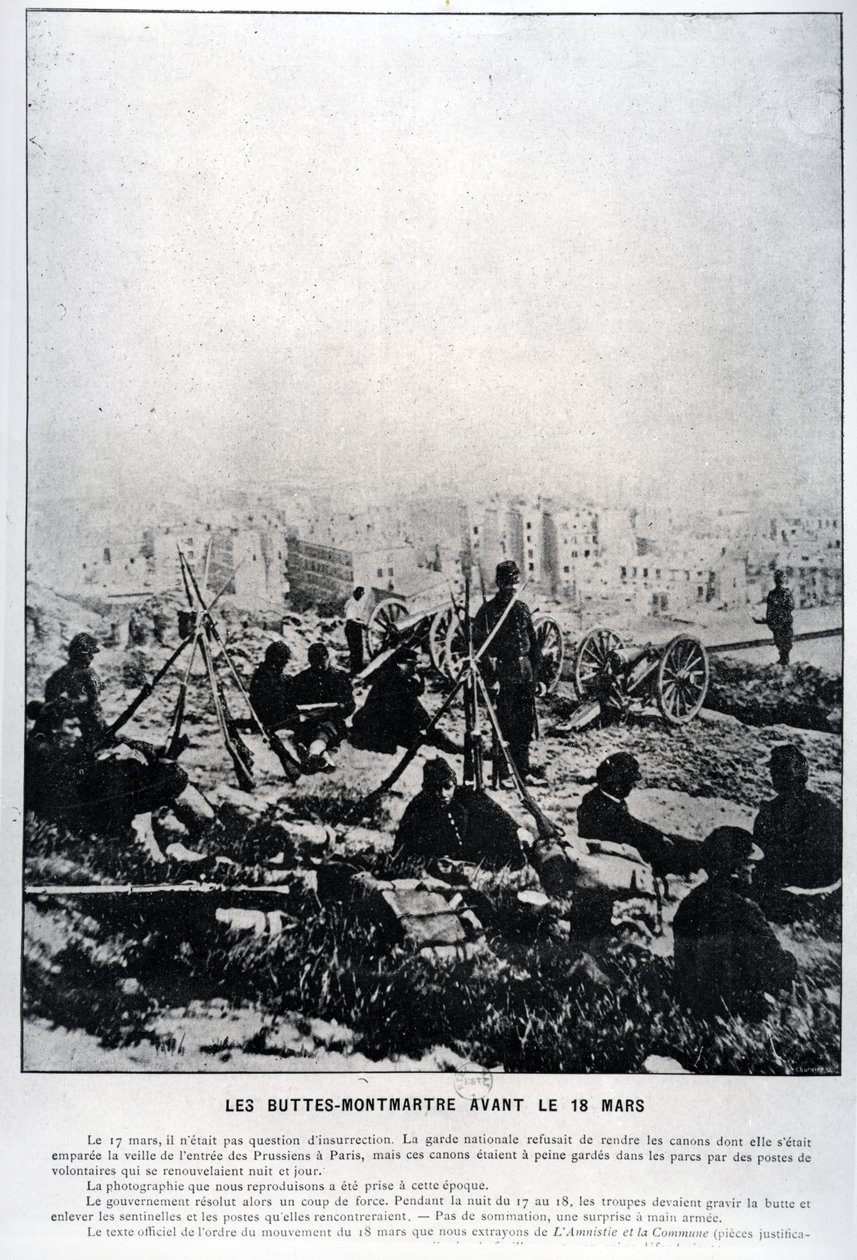 Armaty na Buttes-Montmartre w wigilię 18 marca 1871 (zdjęcie bw) autorstwa French School