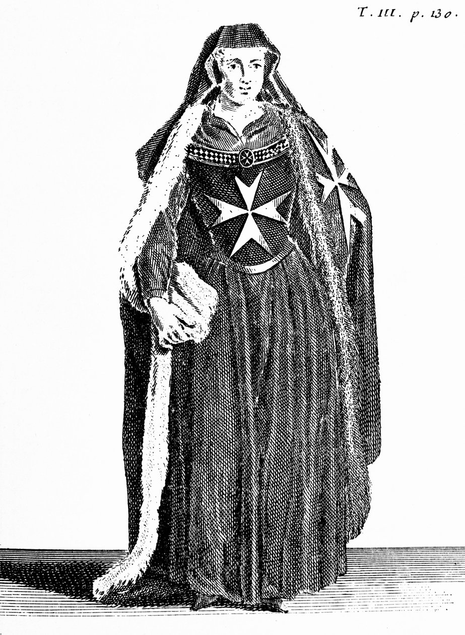 Kanoniczka Zakonu św. Jana Jerozolimskiego w okresie rodyjskim, ilustracja z „Histoire et Costumes des Ordres Monastiques” Pierre