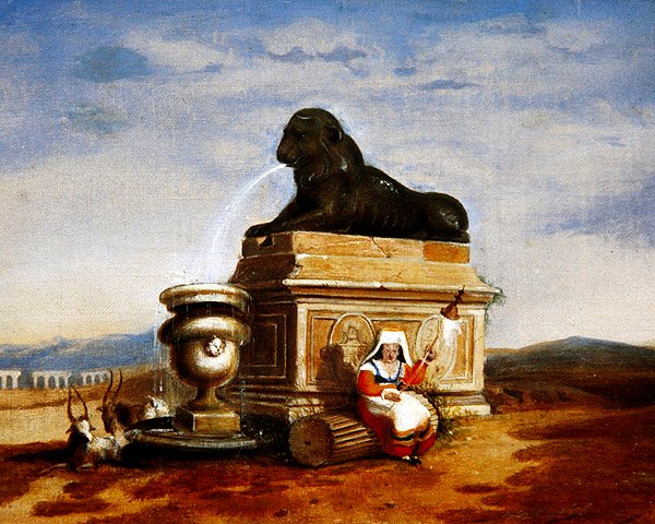 Capriccio Romana z wirującą włoską chłopką, ok. 1825 r. (olej na pokładzie) autorstwa French School