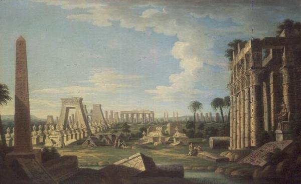 Capriccio z Egipskimi Ruinami (olej na desce) autorstwa French School