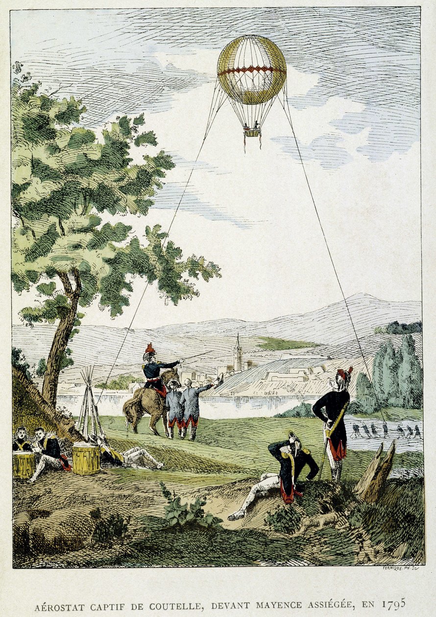 Aerostat uwięziony przez Jean Marie Joseph (Jean-Marie-Joseph) Coutelle (1748-1835), przed oblężeniem Moguncji autorstwa French School