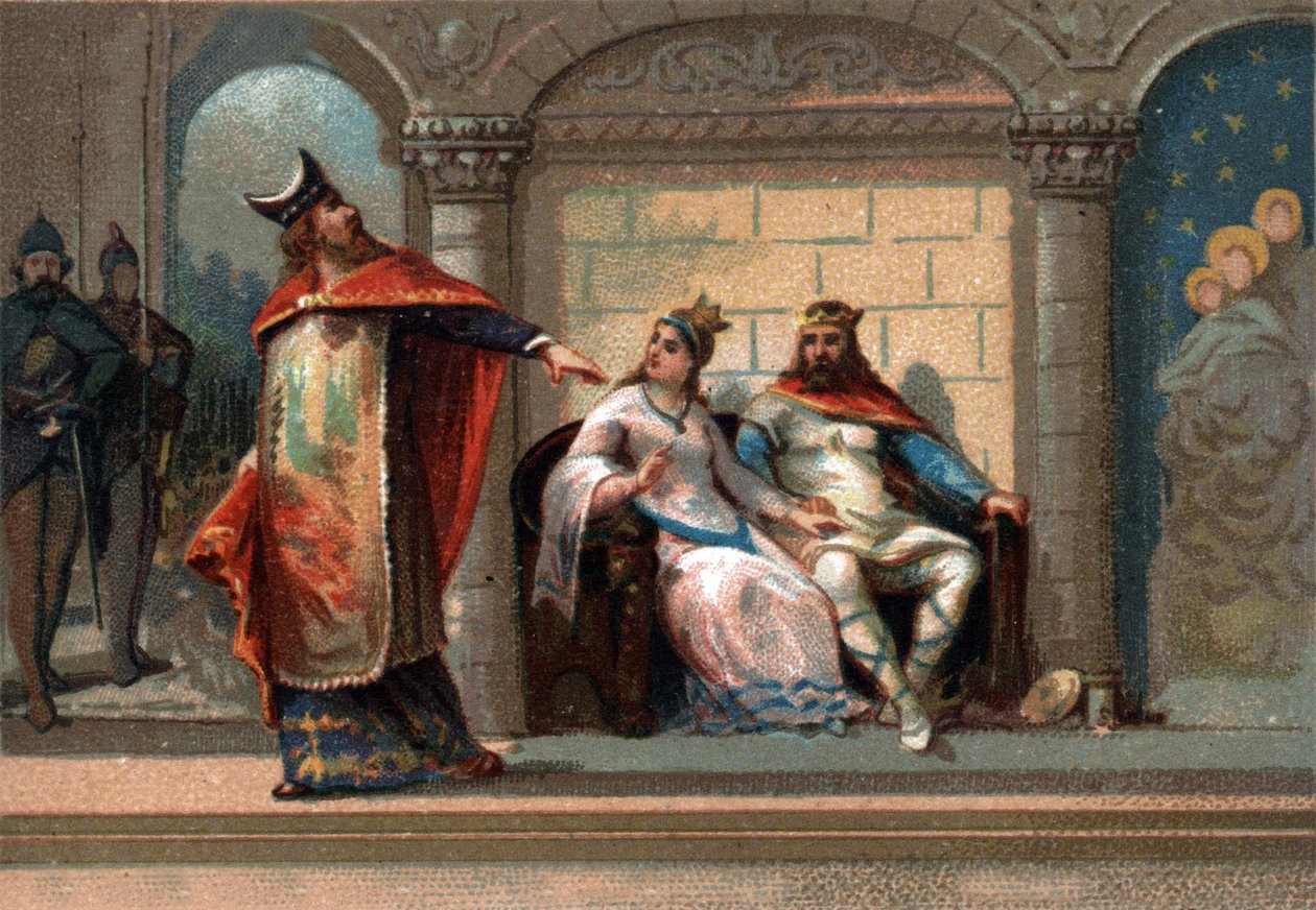 Caribert lub Cherebert, król Paryża (561-567). Chromolitografia końca XIX wieku. autorstwa French School