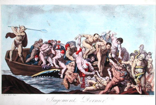 Karykatura przedstawiająca Napoleona (1769-1821) na Sądzie Ostatecznym, ok. 1815 (kolor lito) autorstwa French School
