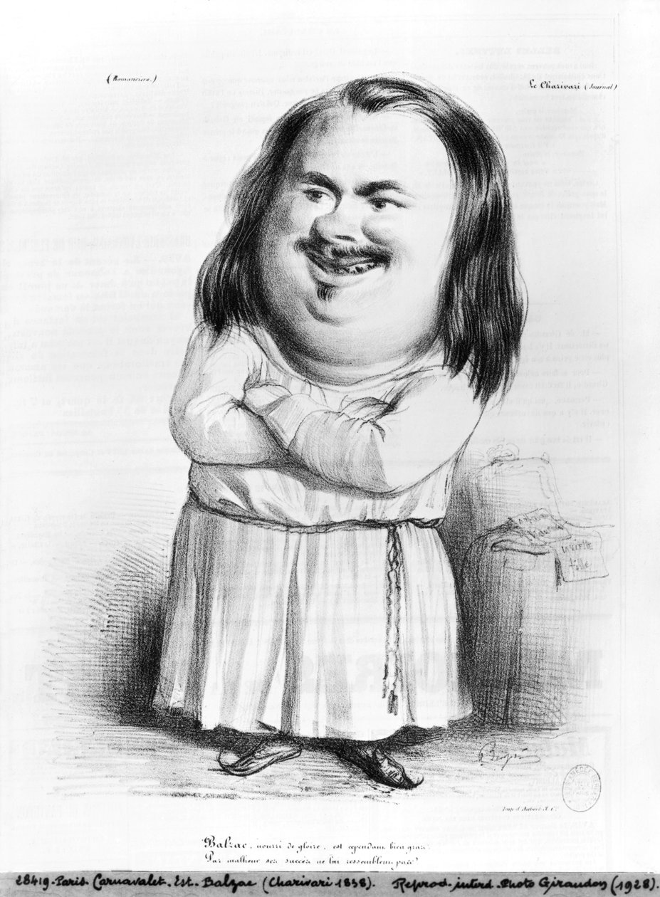 Karykatura Honore de Balzac (1799-1850) ilustracja z „Le Charivari”, 1838 autorstwa French School