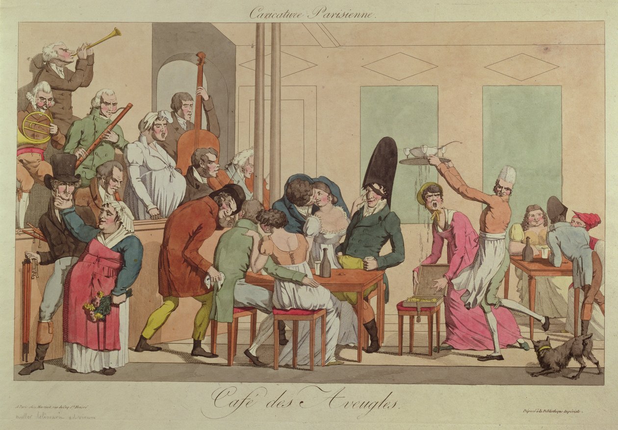 Karykatura Cafe des Aveugles, ok. 1800 autorstwa French School