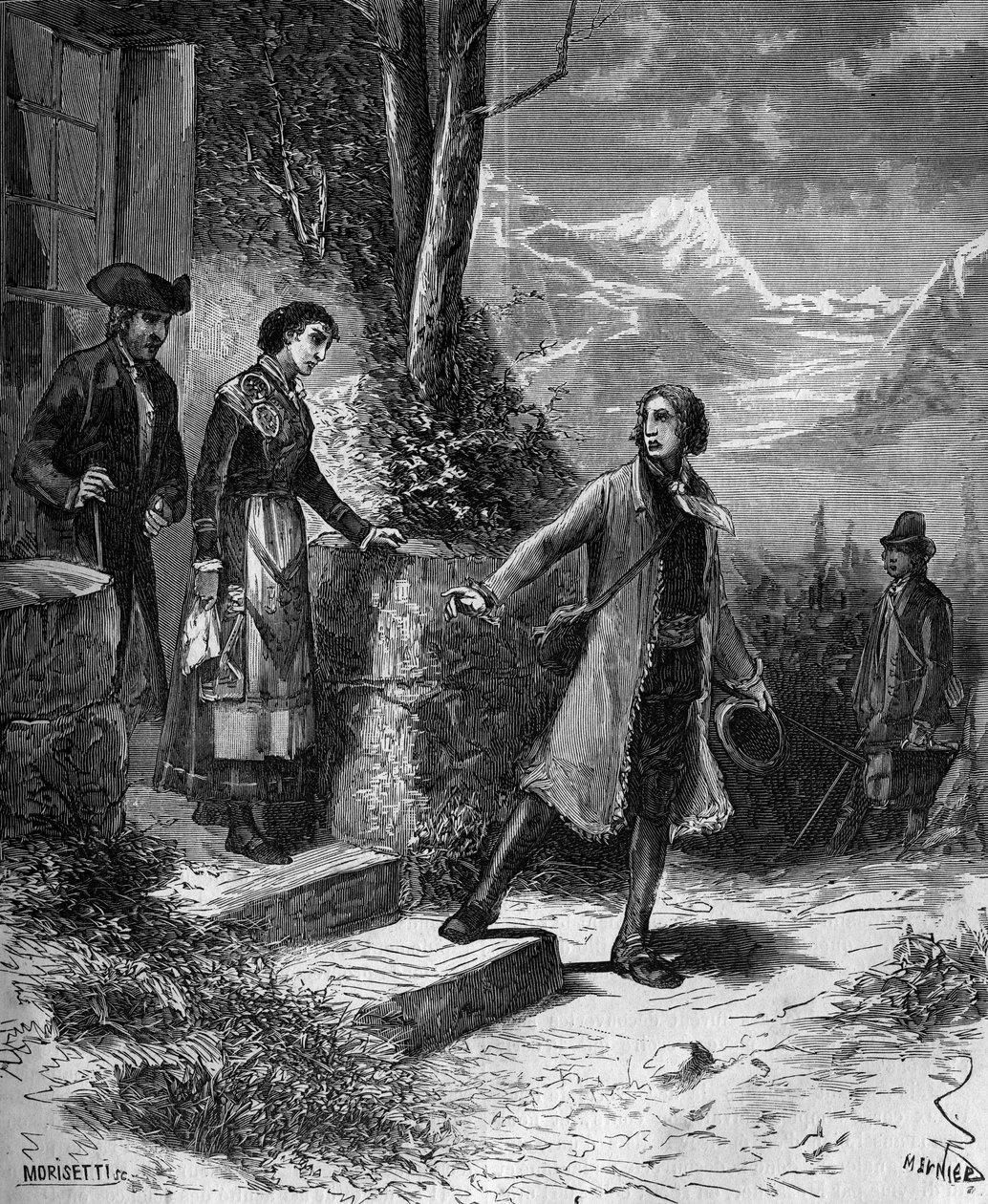 Carl Von Linne przyrodnik i szwedzki pisarz (1707 - 1778) wyjechał z narzeczoną w podróż do Anglii i Holandii. autorstwa French School