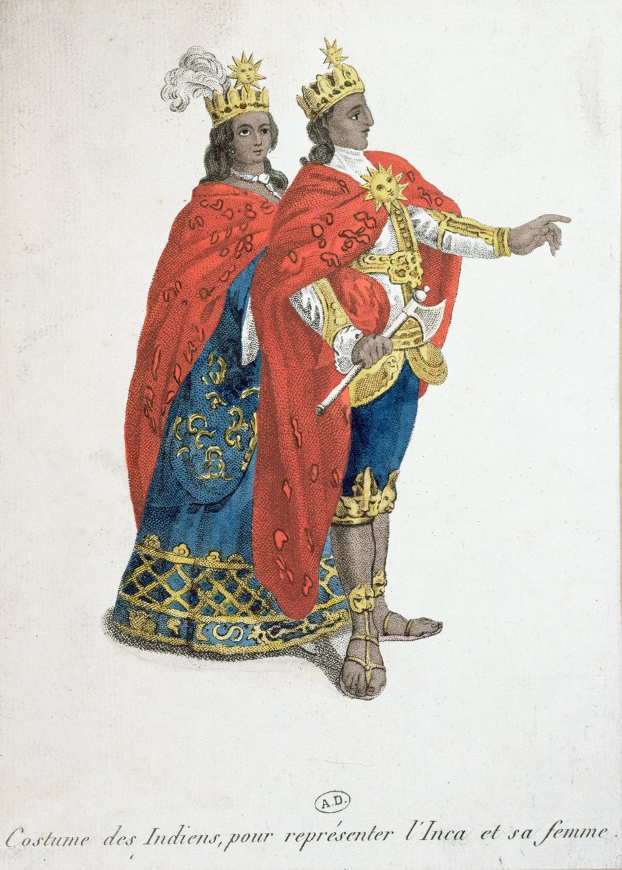 Stroje karnawałowe przedstawiające króla i królową Inków, koniec XVIII wieku autorstwa French School