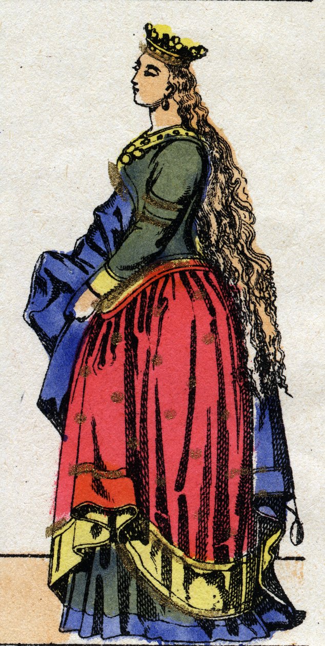 Dynastia Karolingów: Portret Judyty z Baviere (805-843), królowej franków, żony Ludwika I, zwanej Pobożną lub „”Debonnaire”” (778-840). Obrazowanie epinal z końca XIX wieku. Prywatna kolekcja. autorstwa French School