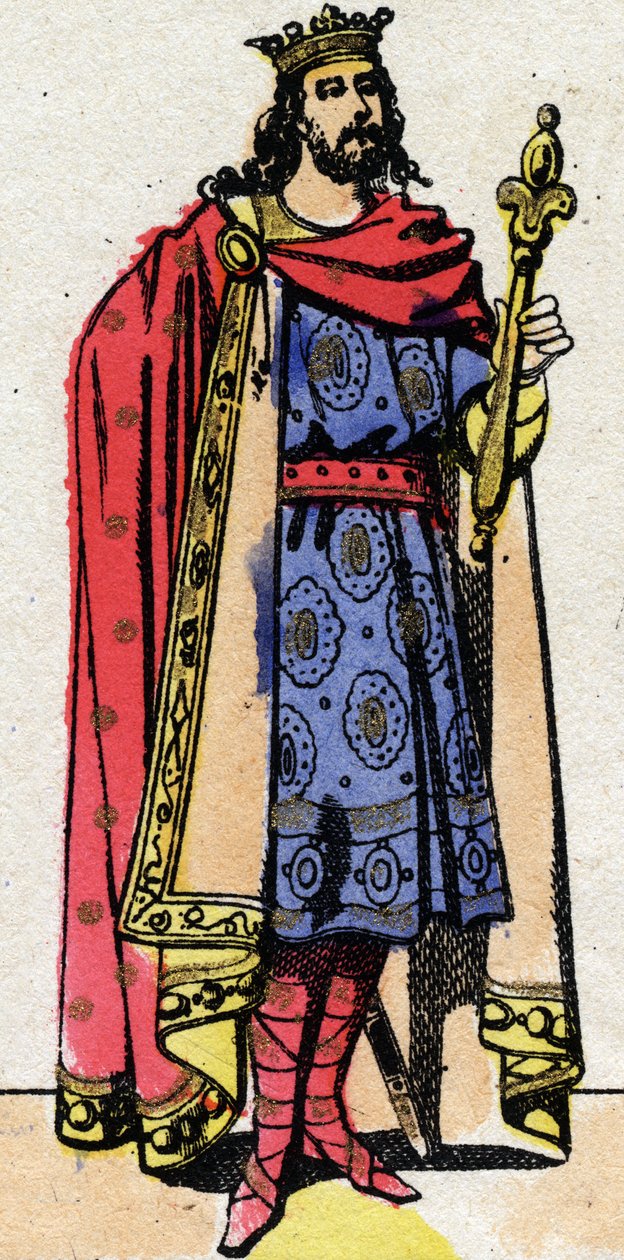Dynastia Karolingów: Portret Karola III powiedział prostego (879-929) króla Franków od 898 do 922. Obrazowanie epinal z końca XIX wieku. Prywatna kolekcja. autorstwa French School