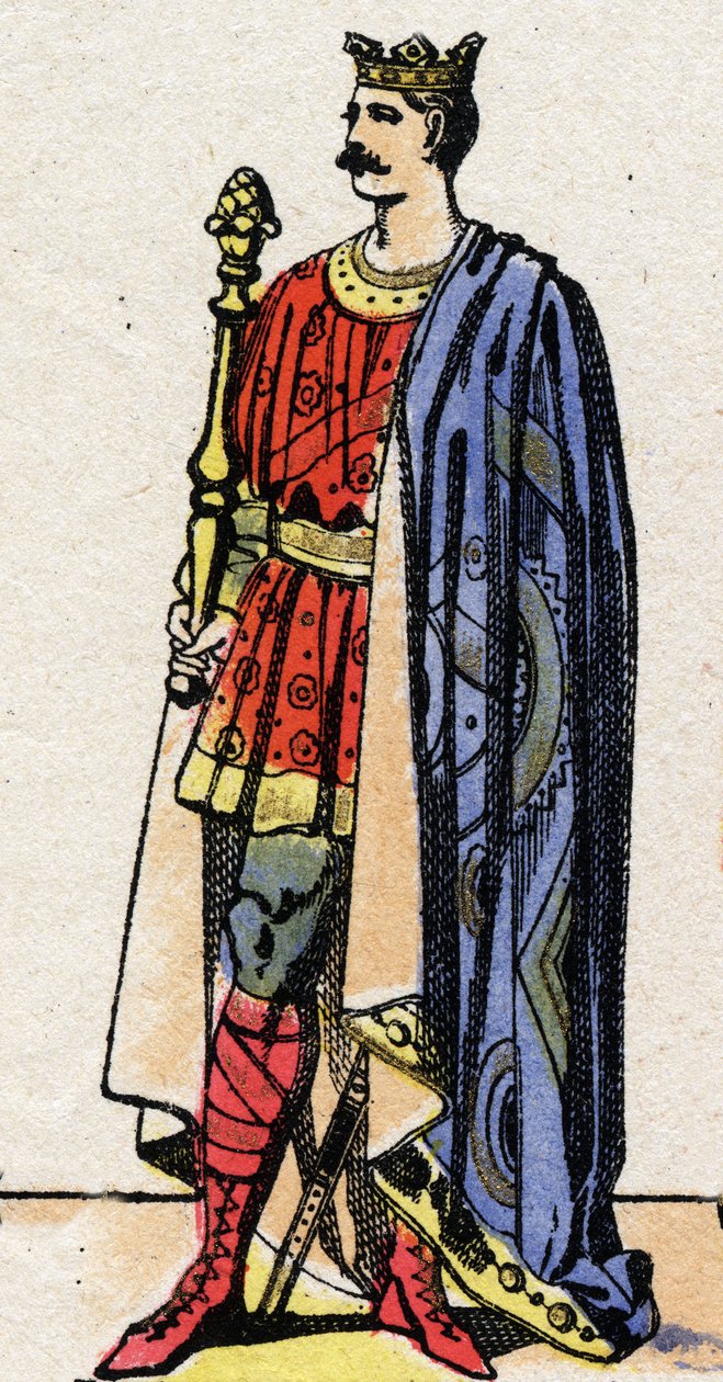 Dynastia Karolingów: Portret Karola II Łysego (823-877), króla Franków od 840 do 877. Obrazowanie epinal z końca XIX wieku. Prywatna kolekcja. autorstwa French School