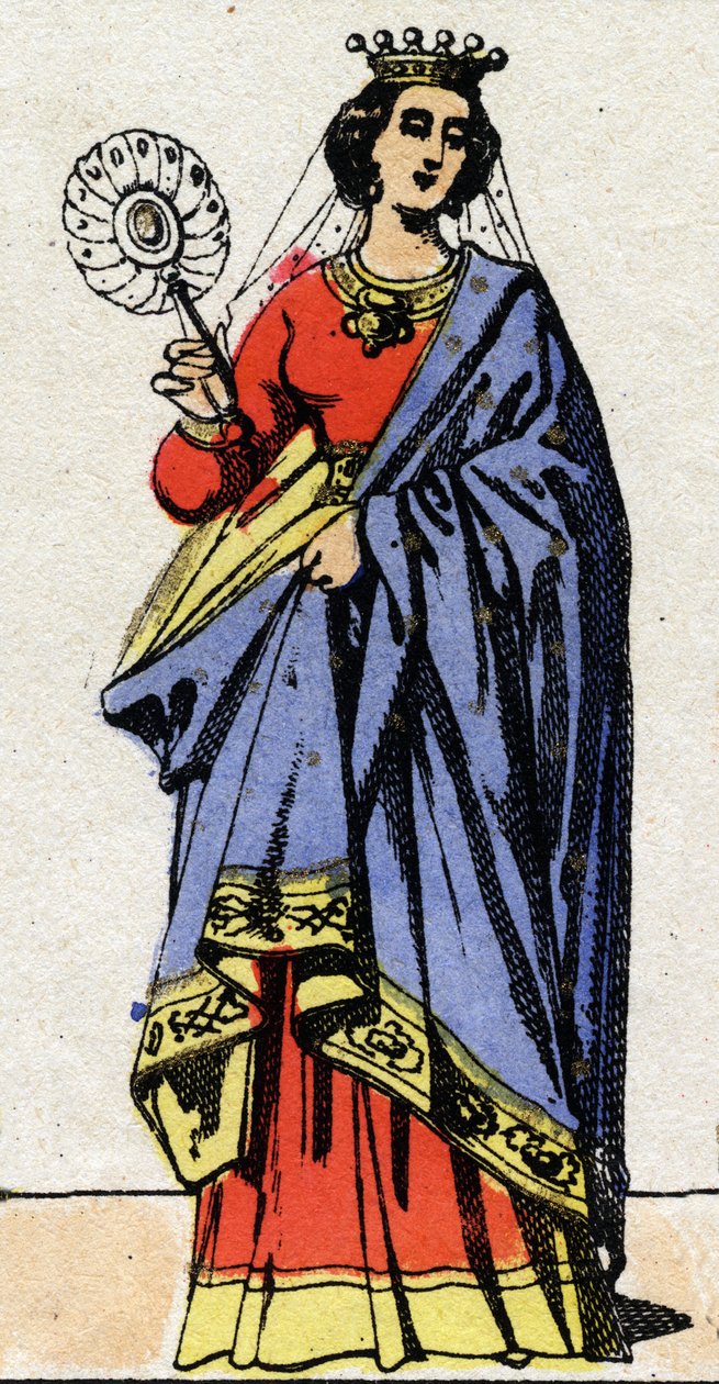 Dynastia karolińska: Portret Edwigi Wessex (Edgiva, Otgiva, Ogive, ok. 903-951) Królowa Franków, żona Karola III zwanego Prostym (879-929). Obrazowanie epinal z końca XIX wieku. Prywatna kolekcja. autorstwa French School