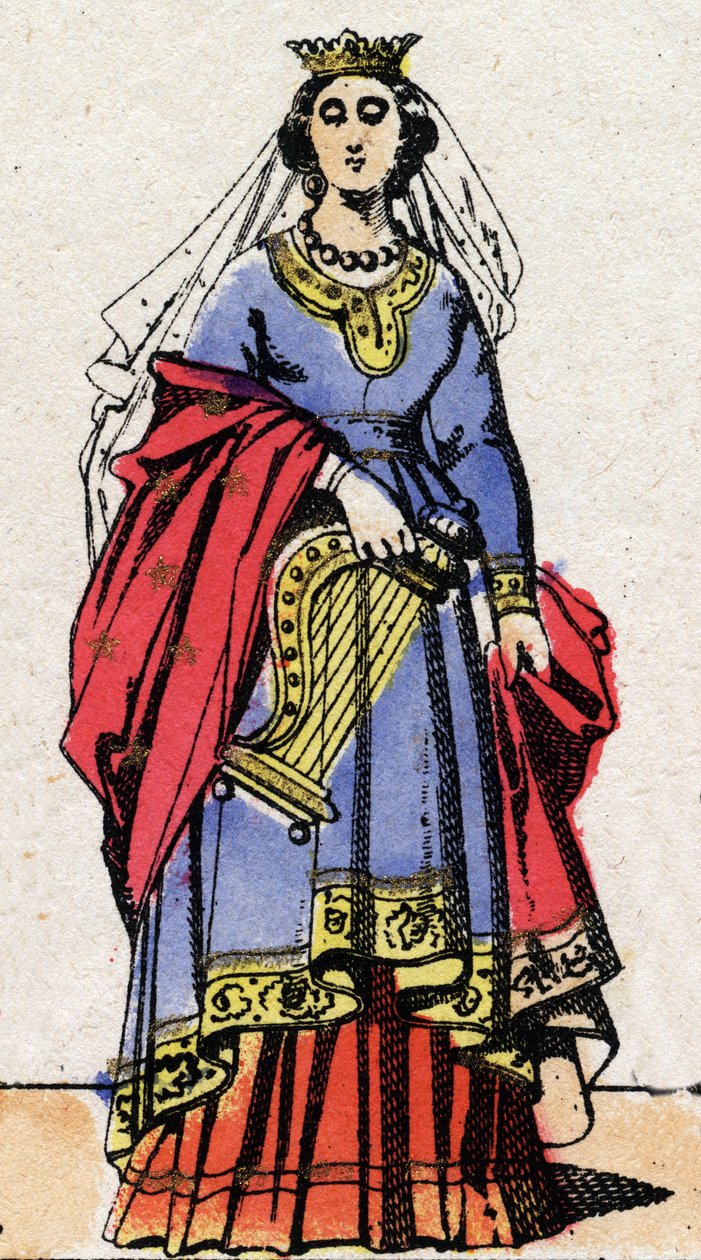Dynastia Karolingów: Portret Emmy z Francji (894-934), żony Raoula z Francji (w. 890-936). Obrazowanie epinal z końca XIX wieku. Prywatna kolekcja. autorstwa French School