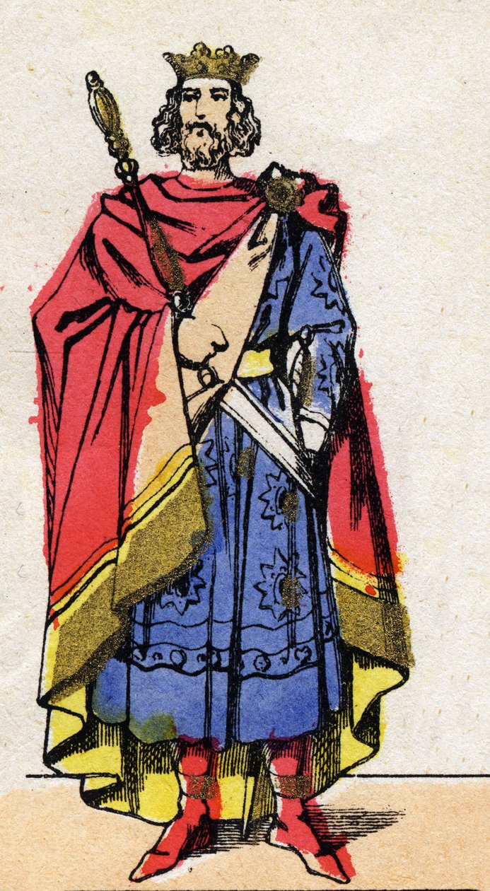 Dynastia Karolingów: Portret Lothaire (941-986), króla Franków od 954 do 986. Obrazowanie epinal z końca XIX wieku. Prywatna kolekcja. autorstwa French School
