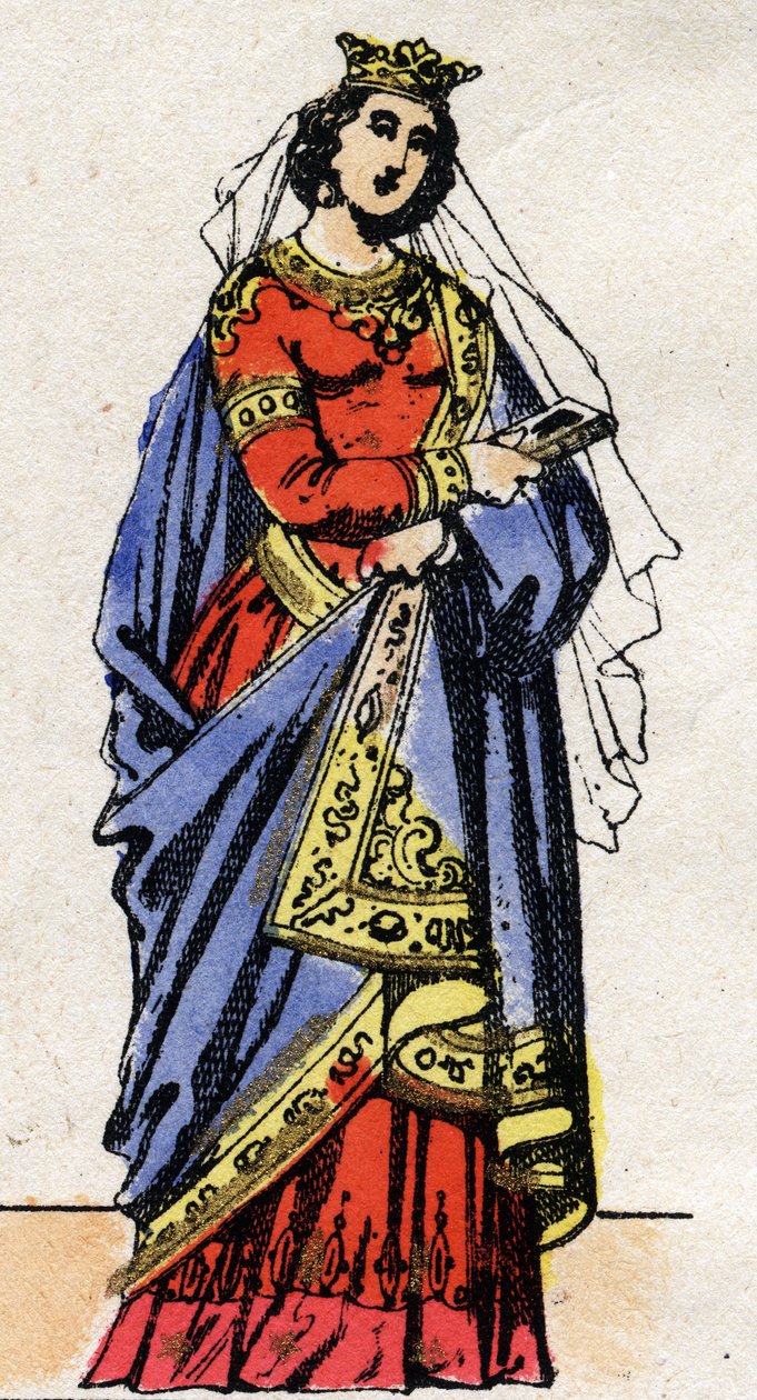 Dynastia Karolingów: Portret Ryszarda Szwabskiego (841-v. 896) Królowa Franków, żona Karola III Le Gros (839-888). Obrazowanie epinal z końca XIX wieku. Prywatna kolekcja. autorstwa French School