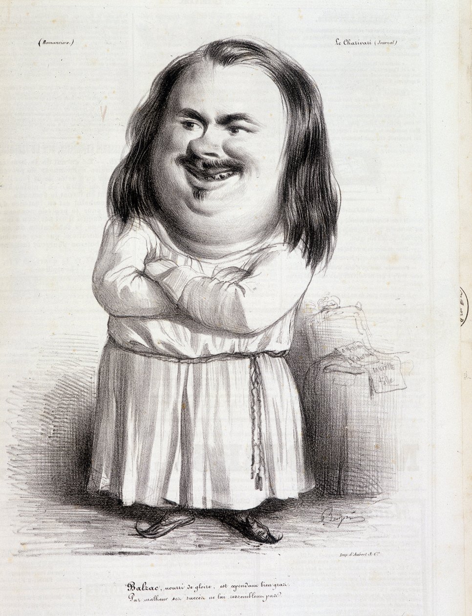 Karykatura Honore de Balzac (1799-1850) i mnicha - w „Charivari” z 12.10.1838 B.H.V.P. autorstwa French School