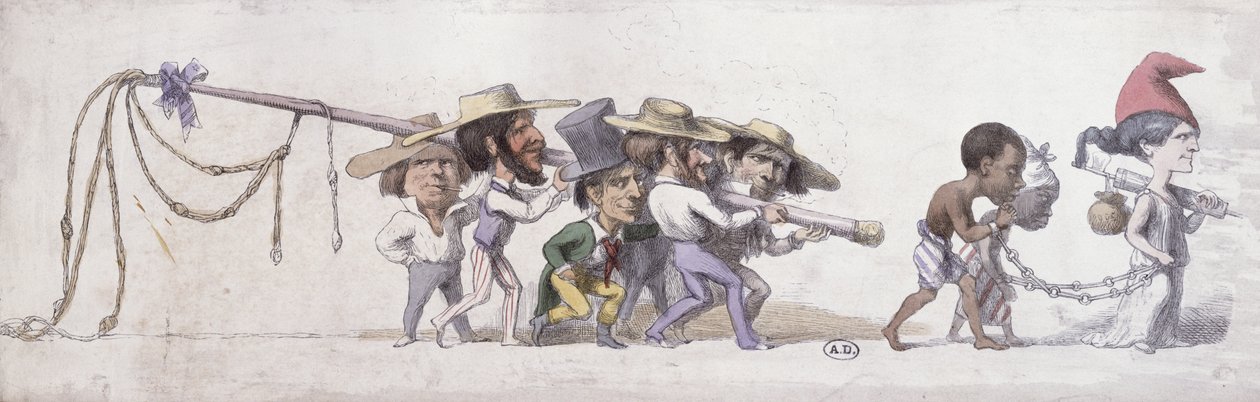 Karykatura przedstawiająca Francję jako handlarza niewolników w jej koloniach, ok. 1845-48 (pióro i atrament oraz akwarela na papierze) autorstwa French School