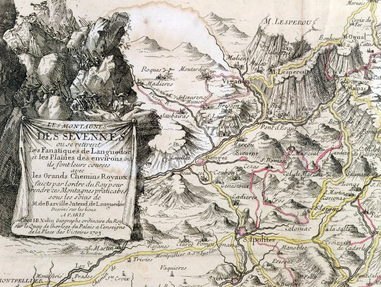 Kartusz z mapy regionu Sewennów, 1703 autorstwa French School