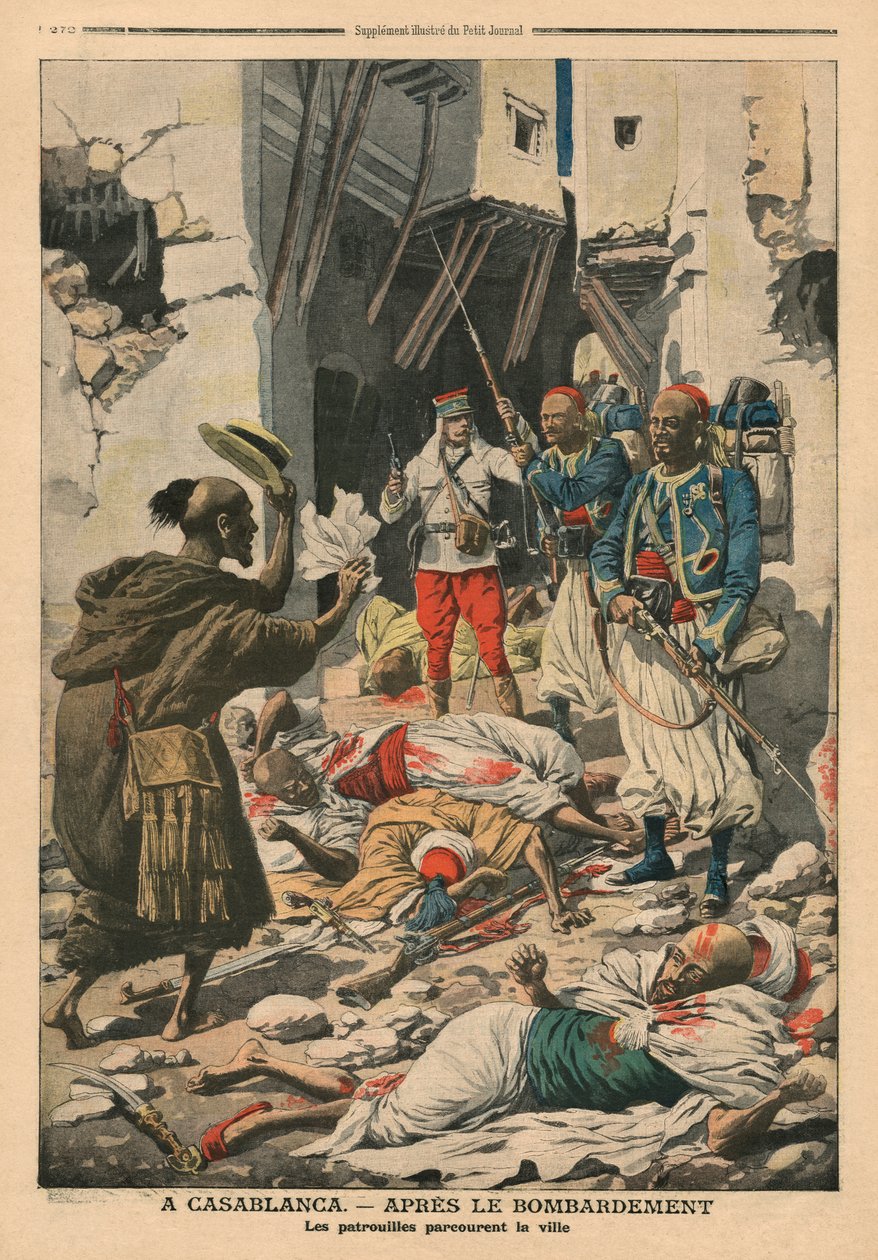 Casablanca po bombardowaniu, ilustracja z „Le Petit Journal”, dodatek illustre, 25 sierpnia 1907 autorstwa French School