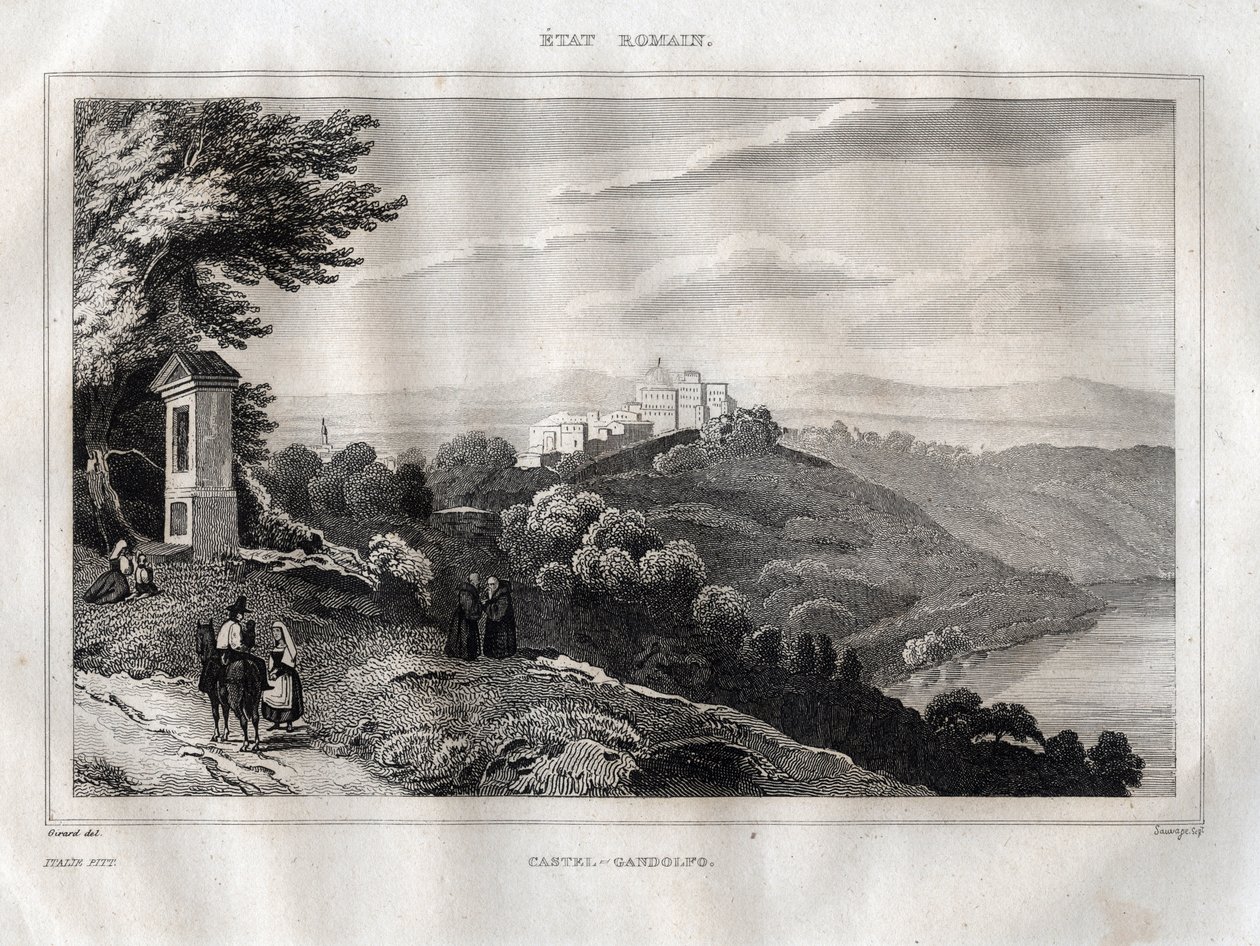 Castel Gandolfo - Grawer z „” Malownicze Włochy”” M. de Norvins, Ch. Nodier 1834-1836. autorstwa French School