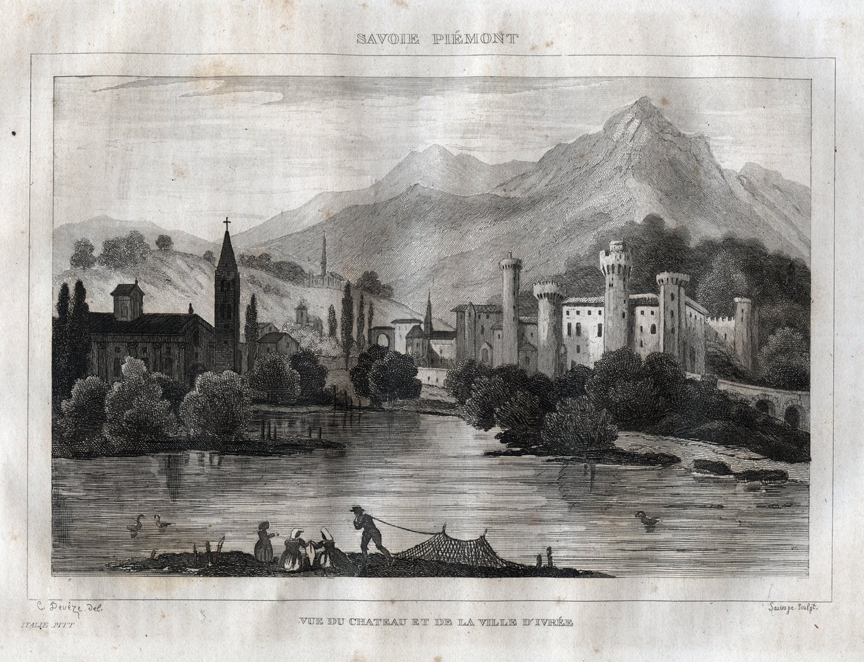 Zamek Ivrea - Castello di Ivrea - Grawerowanie z „” Malownicze Włochy”” autorstwa M. de Norvins, Ch. Nodier 1834-1836. autorstwa French School