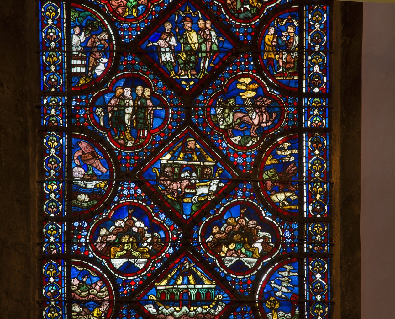 Katedra w chartres, witraże: życie noe, centrum detali autorstwa French School