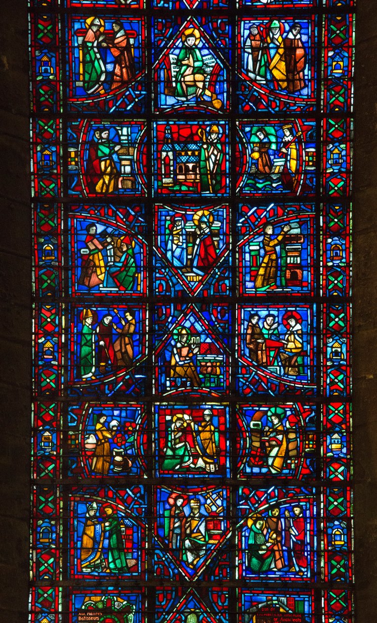 Katedra w chartres, witraże: życie świętego fulberta, wigilia chartres w XI w. detal autorstwa French School