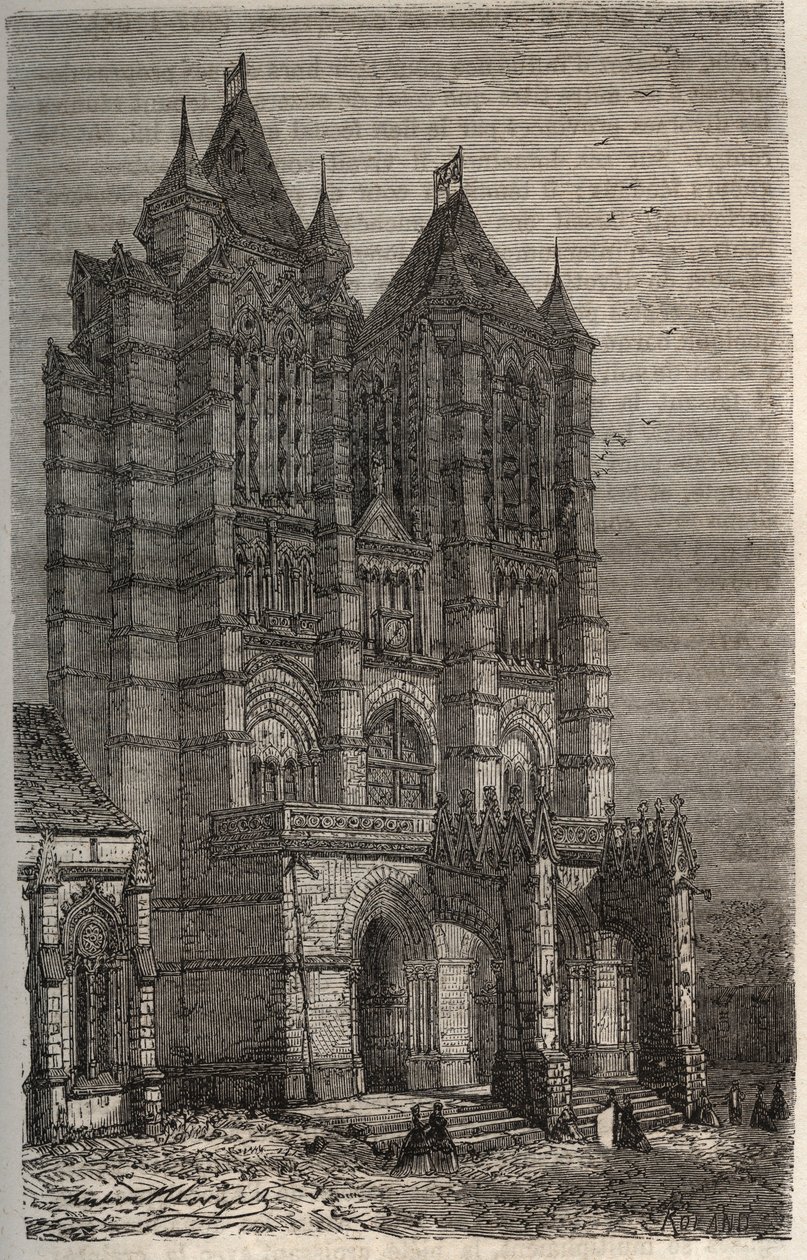 Cathedrale Notre-Dame de Noyon w Oise, Pikardia - grawerowanie w „Histoire de France” autorstwa Victora Duruy (1811-1894) - 1882 autorstwa French School