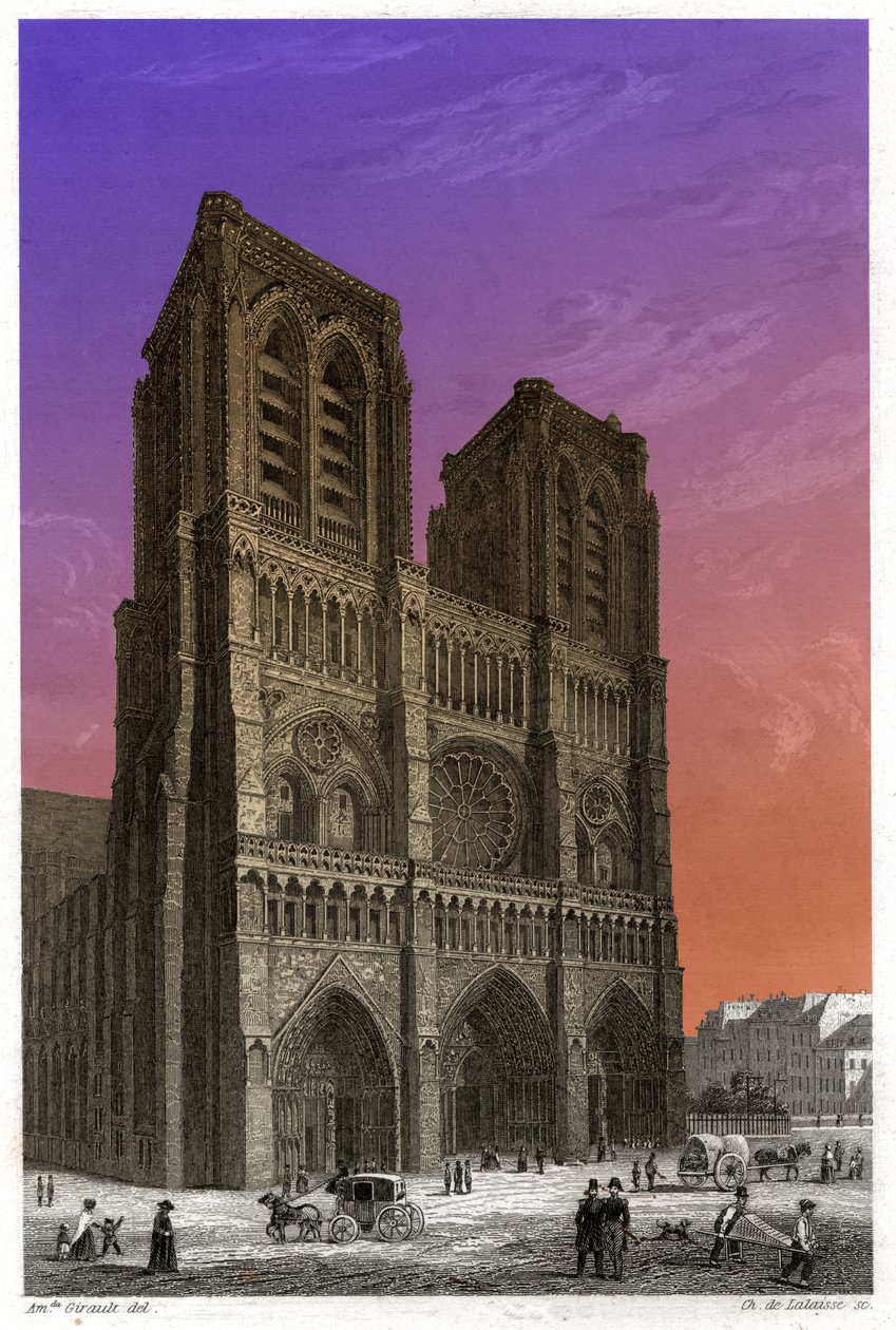 Katedra Notre-Dame de Paris. (grafika, ok. 1850) autorstwa French School