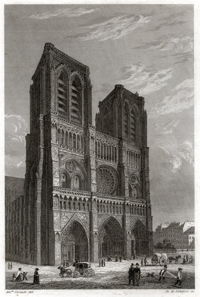 Katedra Notre-Dame de Paris. (grafika, ok. 1850) autorstwa French School