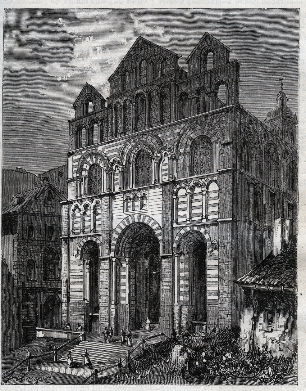 Katedra Matki Bożej Zwiastowania w Puy en Velay (Puy-en-Velay) - rycina w „La France illustrée: geografia, historia, administracja statystyczna” autorstwa V.-A. Słodowy Brąz. 1884 autorstwa French School