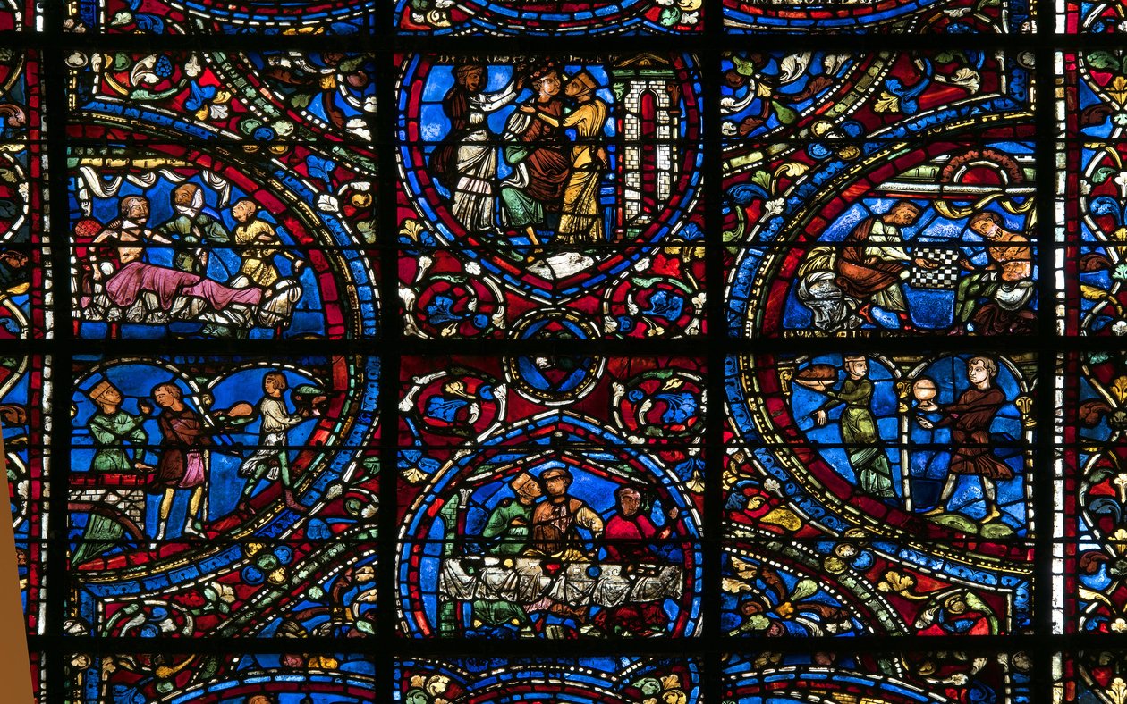 Cathedrale de chartres, witraż: przypowieść o detalu syna marnotrawnego autorstwa French School