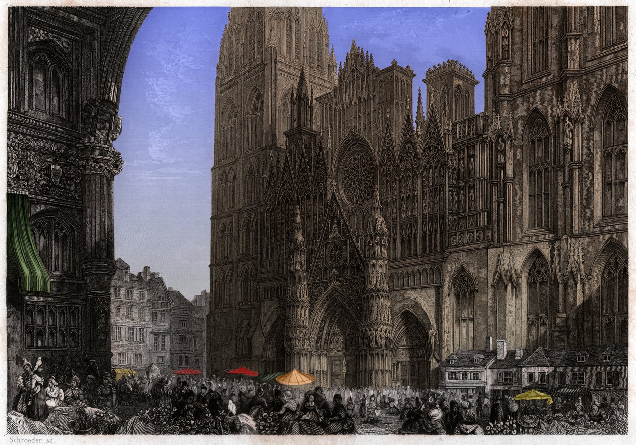 Katedra w Rouen. (grafika, ok. 1850) autorstwa French School