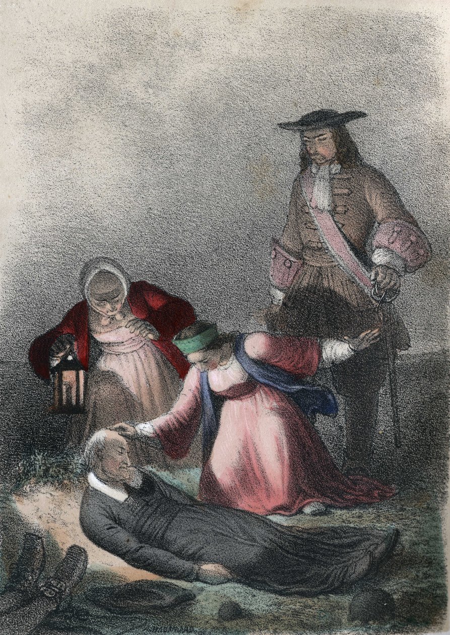 Katarzyna I z Rosji (Marta Elena Skavronska, później Marfa Samuilovna Skavronskaya) - Katarzyna I (1684 - 1727), dziecko, odnajduje pastora Skovrońskiego, pastora, który ją wychował, umierającego wśród zmarłych w Mariemburgu, mieście zajętym przez Rosjan - autorstwa French School
