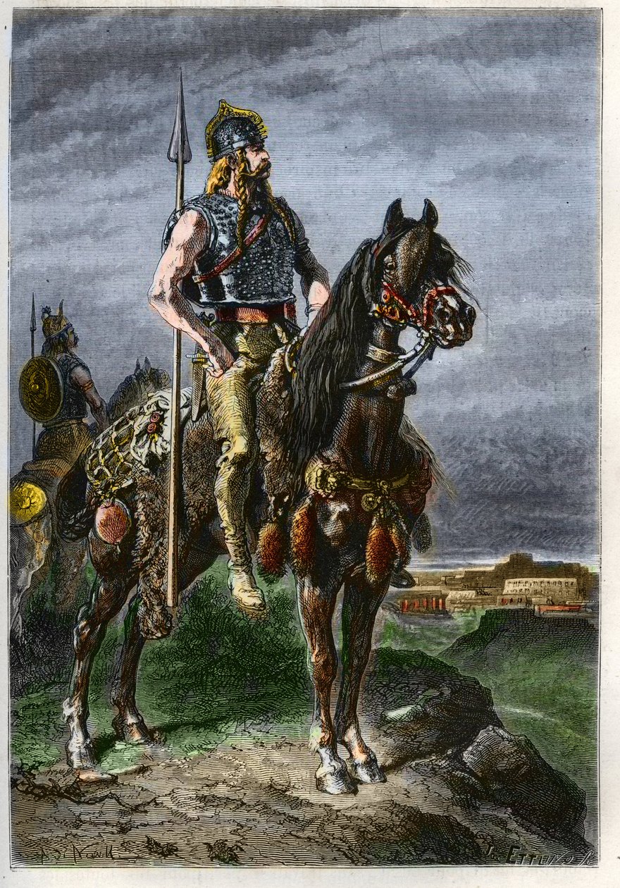 Cavalier Gaulois - Galowie na koniach w starożytnym Cesarstwie Rzymskim - grawer z „” Historia Francji opowiedziana moim wnukom” – Francois Guizot - 1872-1876 autorstwa French School