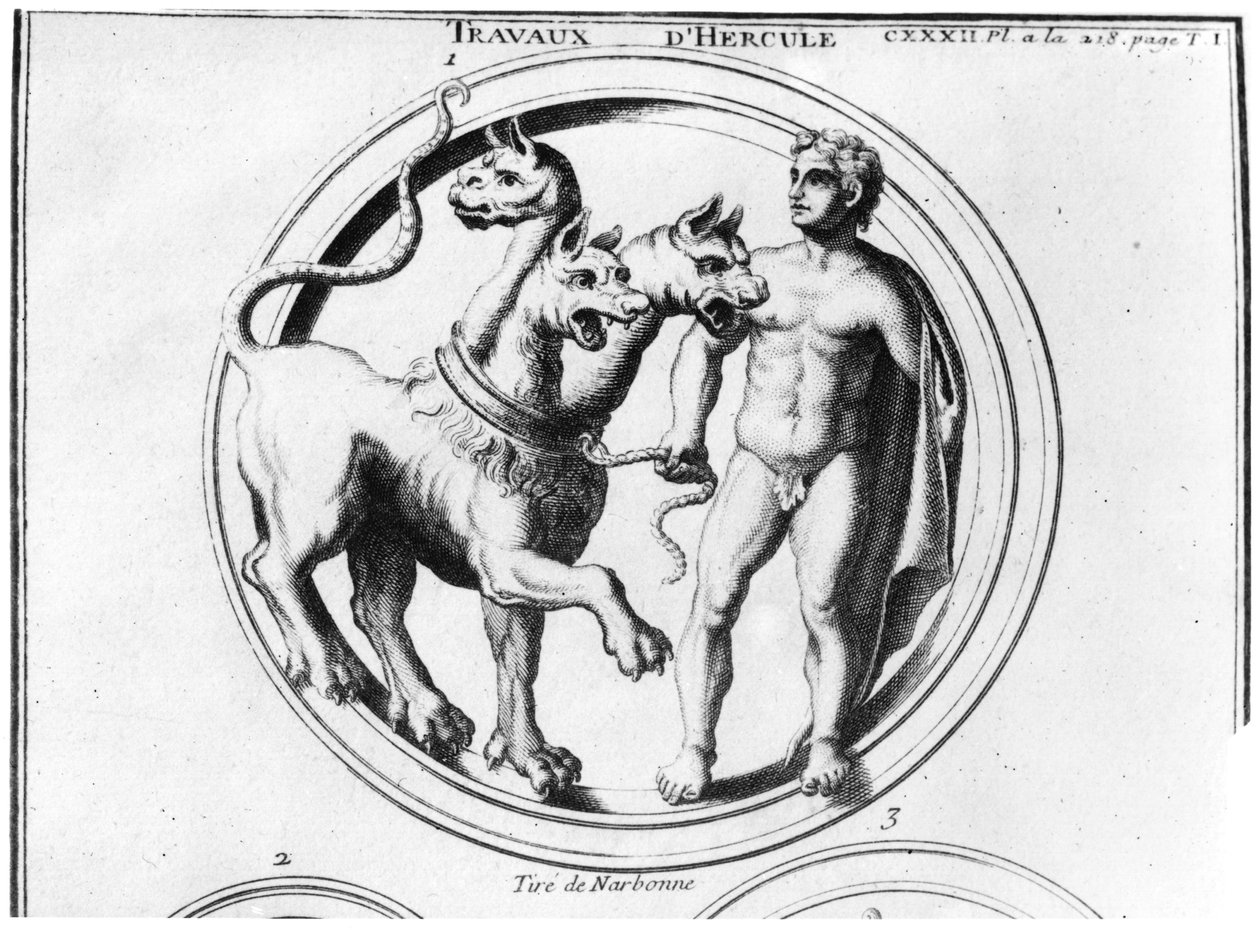 Cerberus oswojony przez Herkulesa autorstwa French School