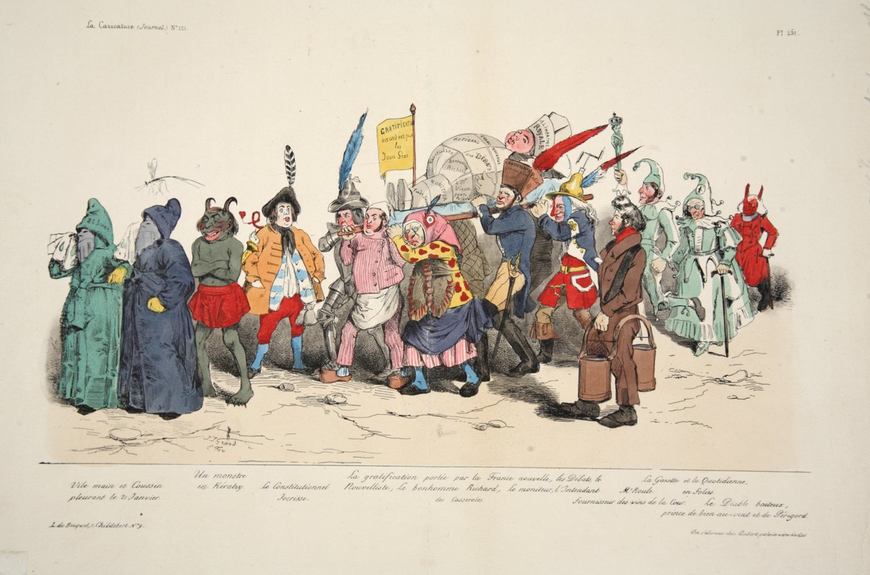 Polityczna Ceremonia Popiołu, z La Caricature, wyd. 1833 (litografia ręcznie kolorowana) autorstwa French School