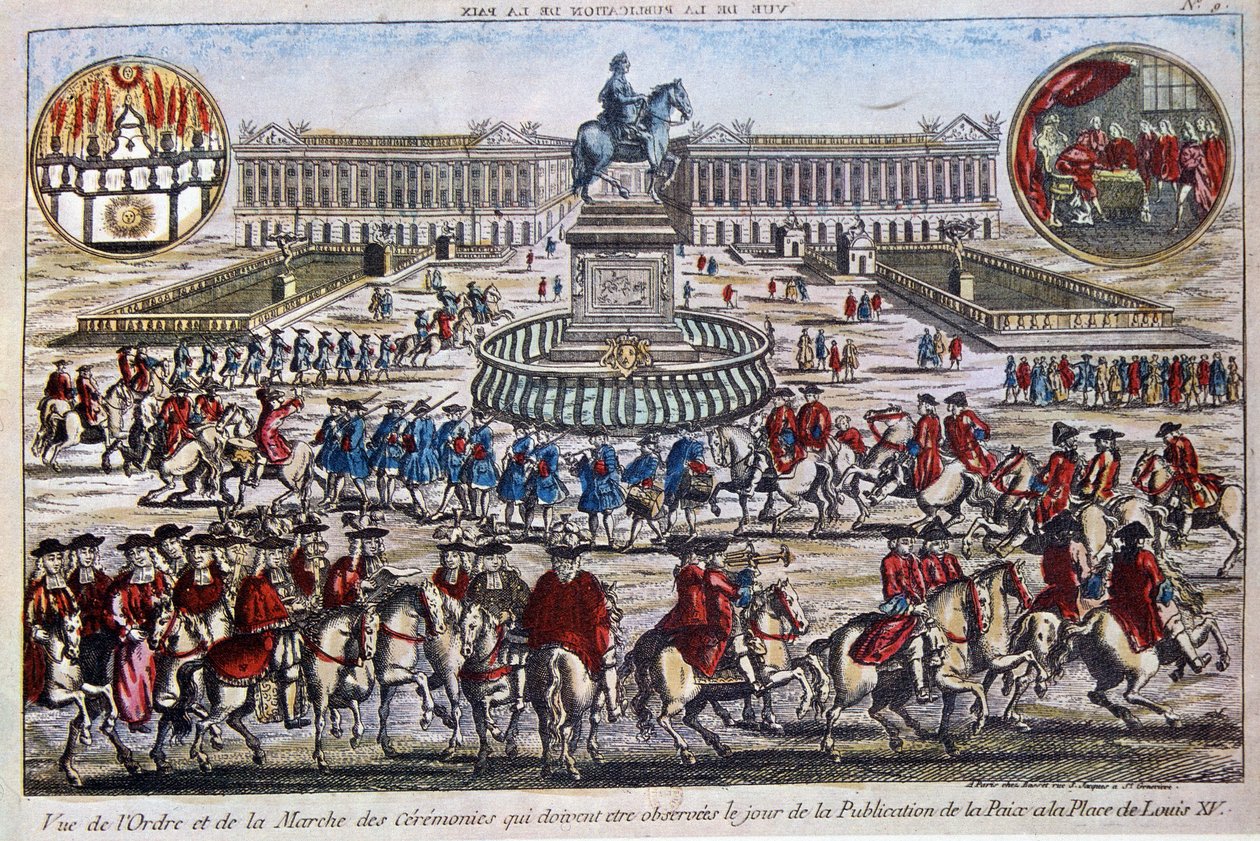 Ceremonia wydania Pokoju (koniec wojny siedmioletniej), Place Louis XV autorstwa French School