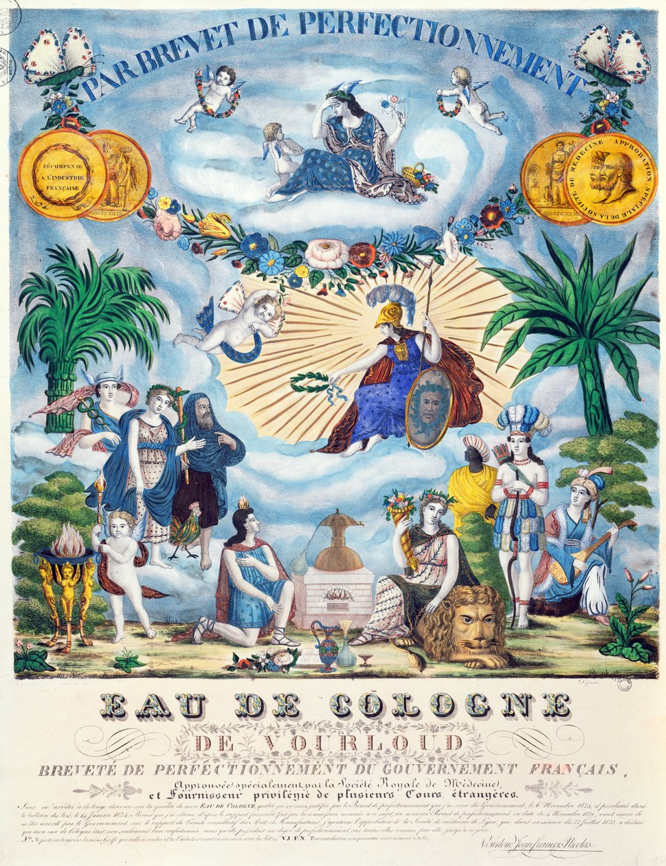 Certyfikat dla wody kolońskiej J.F. Vourloud, ok.1825 autorstwa French School