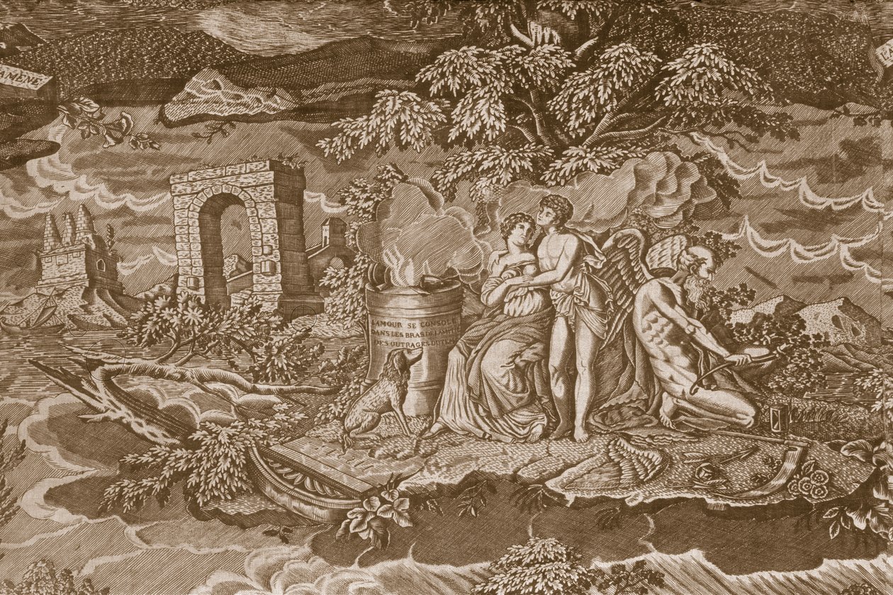 Pokrowiec na krzesło z napisami w języku francuskim, ok. 1811 (bawełna drukowana na wałku) autorstwa French School