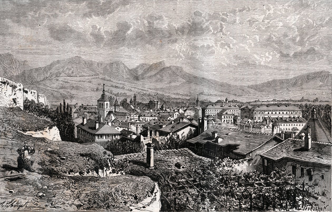 Chambery - Savoie - rycina w „La France illustree: geografia, historia, administracja statystyczna” autorstwa V.A. Słodowo-Brązowy. 1884 autorstwa French School