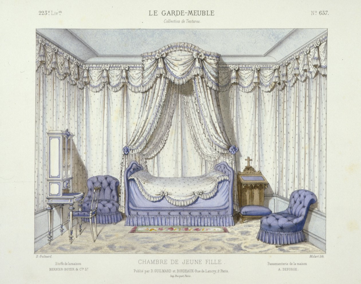 Chambre de Jeune Fille, z Le Garde-Meuble, publ. Paryż, ok. 1890 r. (litografia kolorowa) autorstwa French School