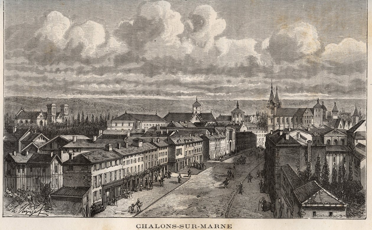 Champagne-Ardenne (Champagne Ardenne), Marne (51), Chalons sur Marne (Chalons-sur-Marne) (obecne Chalons en Champagne, Chalons-en-Champagne) - grawerowanie we „France illustrée: geografia, historia, administracja statystyczna” autorstwa V.A. Malt-Brown. 18 autorstwa French School