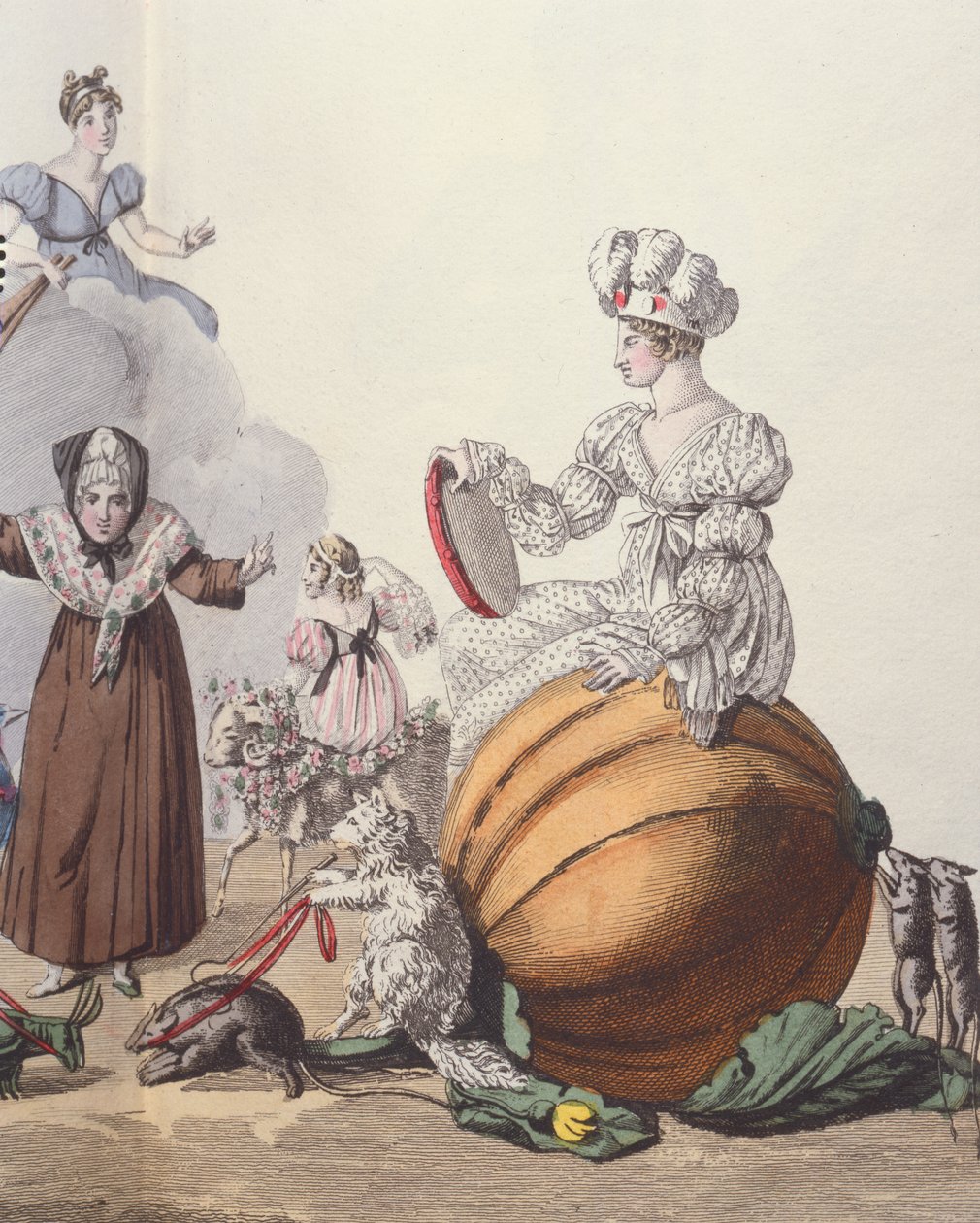 Postacie z farsy Sześć kapci lub Rendez-vous Kopciuszka, ok.1810 autorstwa French School
