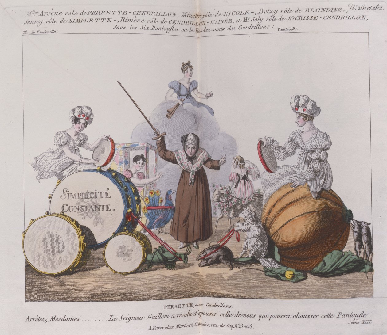 Postacie z farsy Sześć kapci lub Rendez-vous Kopciuszka, ok.1810 autorstwa French School
