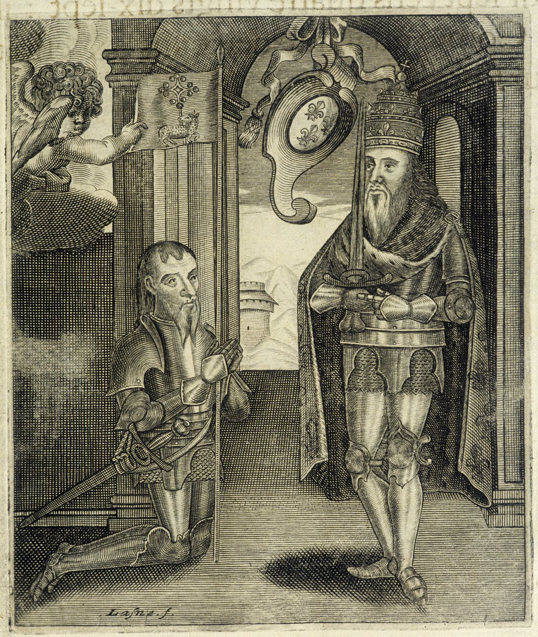 Karol Wielki i hrabia Toulouse Torsin (lub Chorson) - w „Historii hrabiów Tuluzy” Guillaume de Catel, Tuluza autorstwa French School