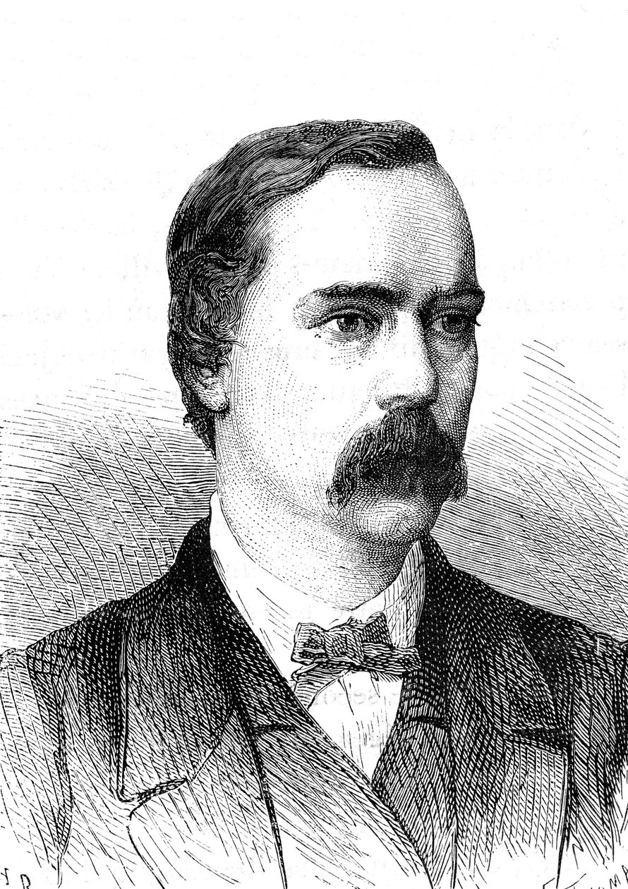 Charles BRIGHT (1832-1888), angielski inżynier, montaż transatlantyckiego kabla telegraficznego. Grawerowanie 1868 autorstwa French School