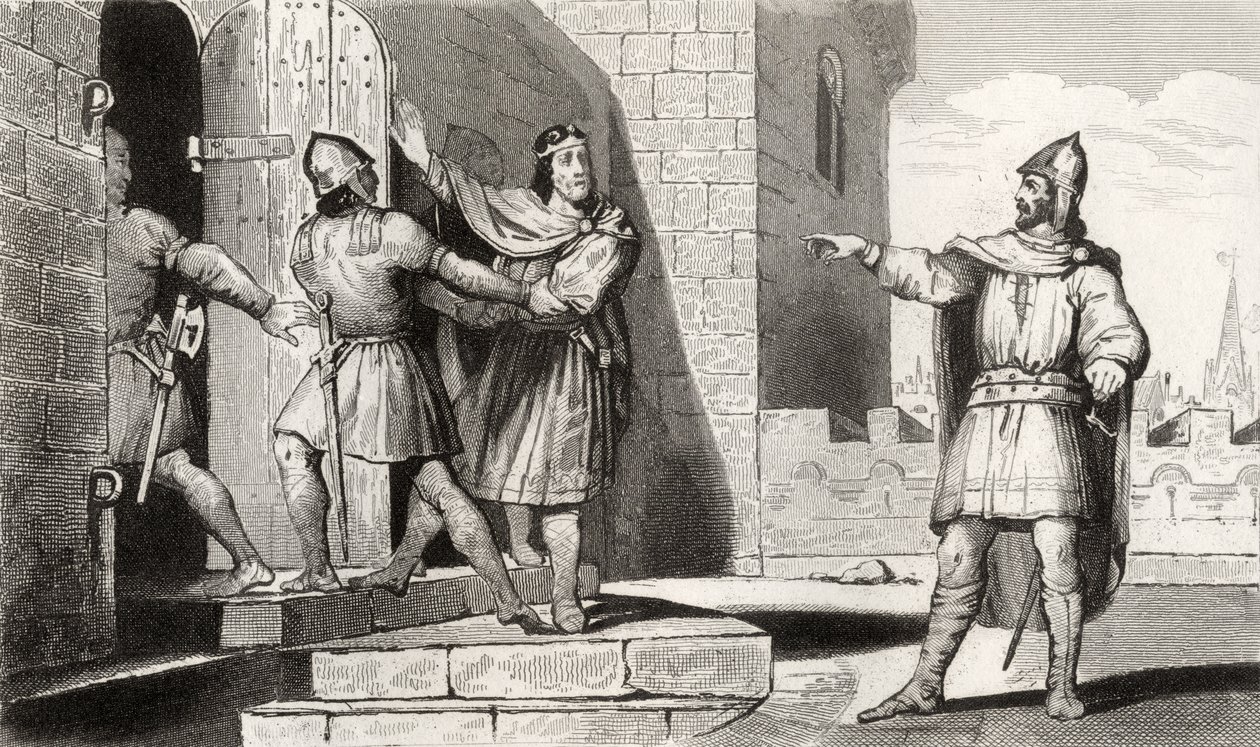 Karol III (879-929) Prosty wzięty do niewoli przez jednego ze swoich żołnierzy, z „Histoire de France” Colarta, wydanej ok. 1840 r. autorstwa French School